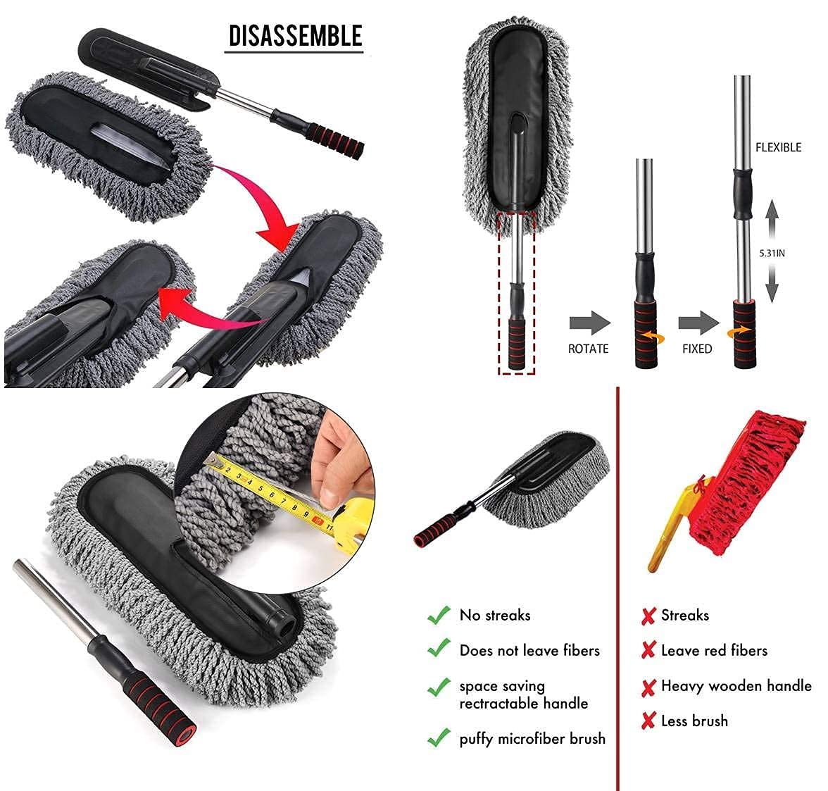 Removable Telescopic Car Wax Drag Nano Fiber Car Wash Brush