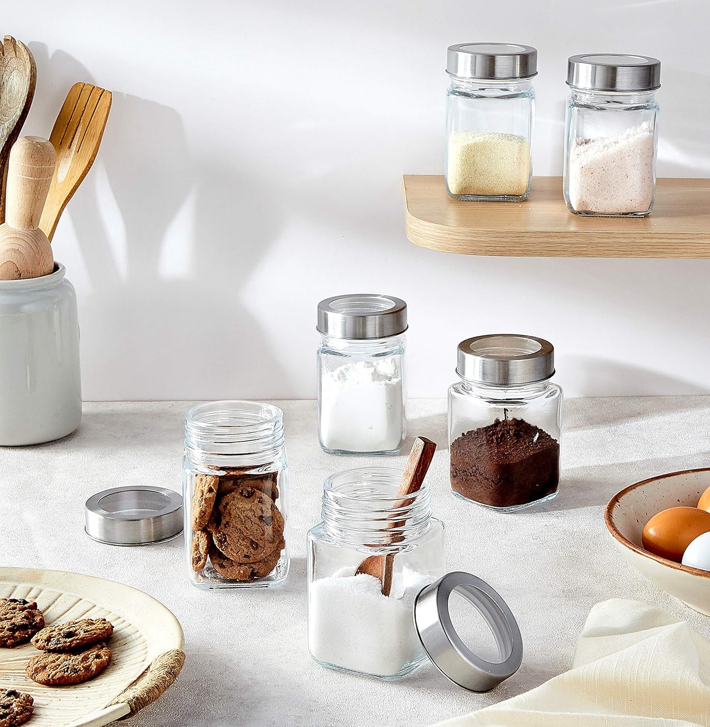 Square Glass Storage Containers | Set Of 6 | 310 ml Each | Transparent