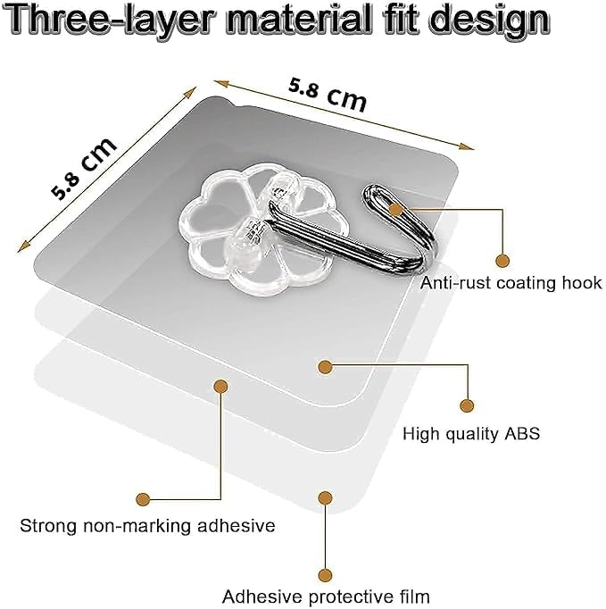 Set of 20 Self-Adhesive Wall Hooks – Drill-Free Heavy Duty Stainless Hooks