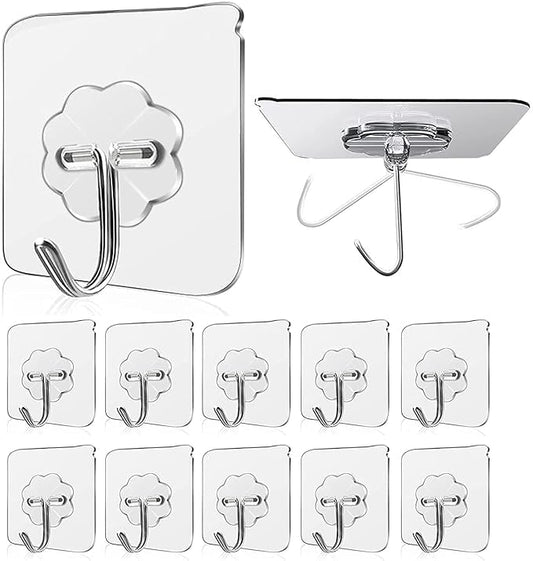 Set of 20 Self-Adhesive Wall Hooks – Drill-Free Heavy Duty Stainless Hooks