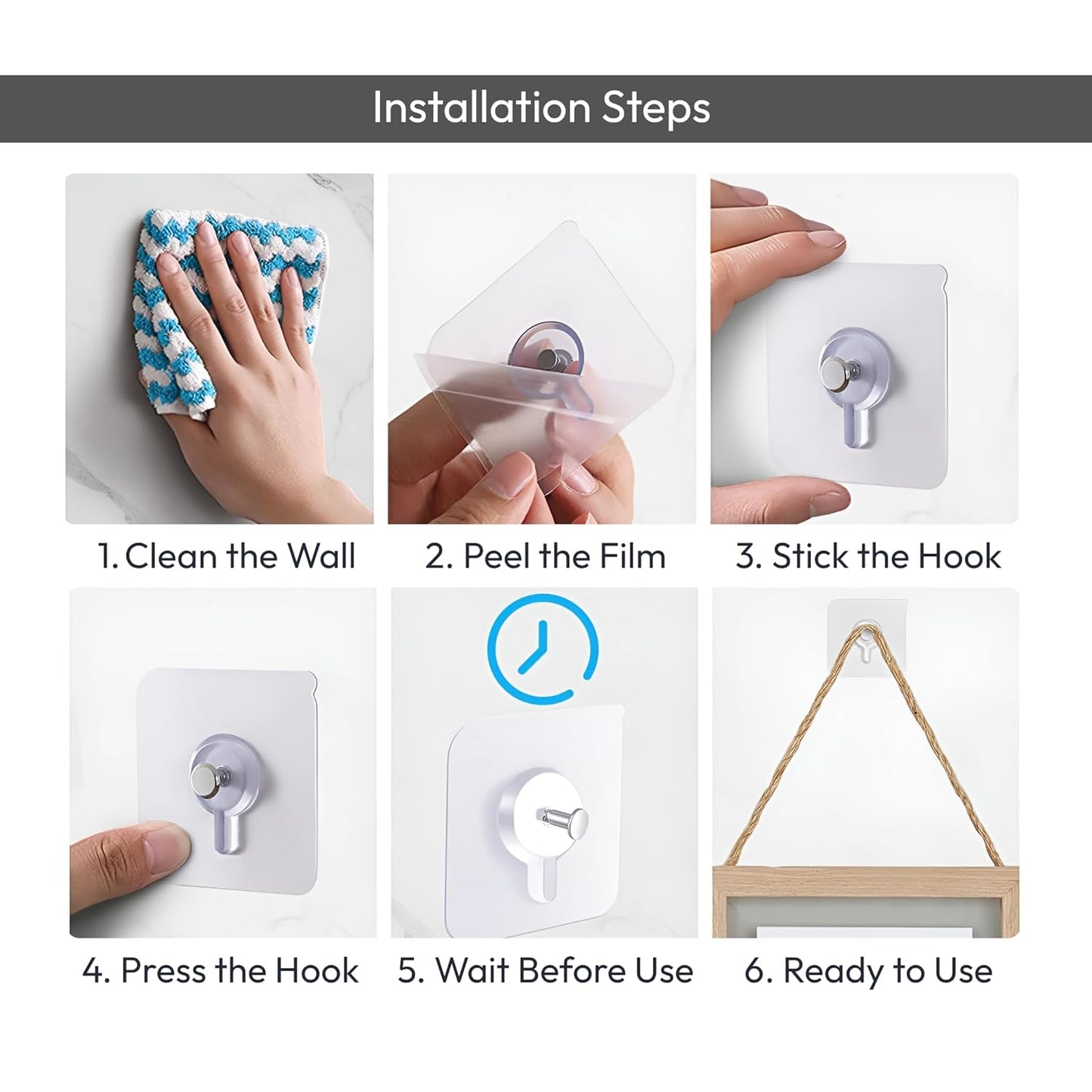 Photo Frame Hooks (PACK OF 20) for Wall Without Drilling, Self Adhesive Hooks for Wall