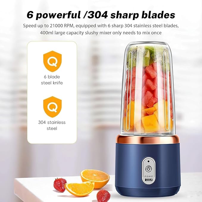 Portable Blender Electric Juicers Fruit Mixers USB Rechargeable Smoothie Mini Personal Juicer 6 Blades 3Gears With 1500 Mah Rechargeable Battery-Smoothie Blender