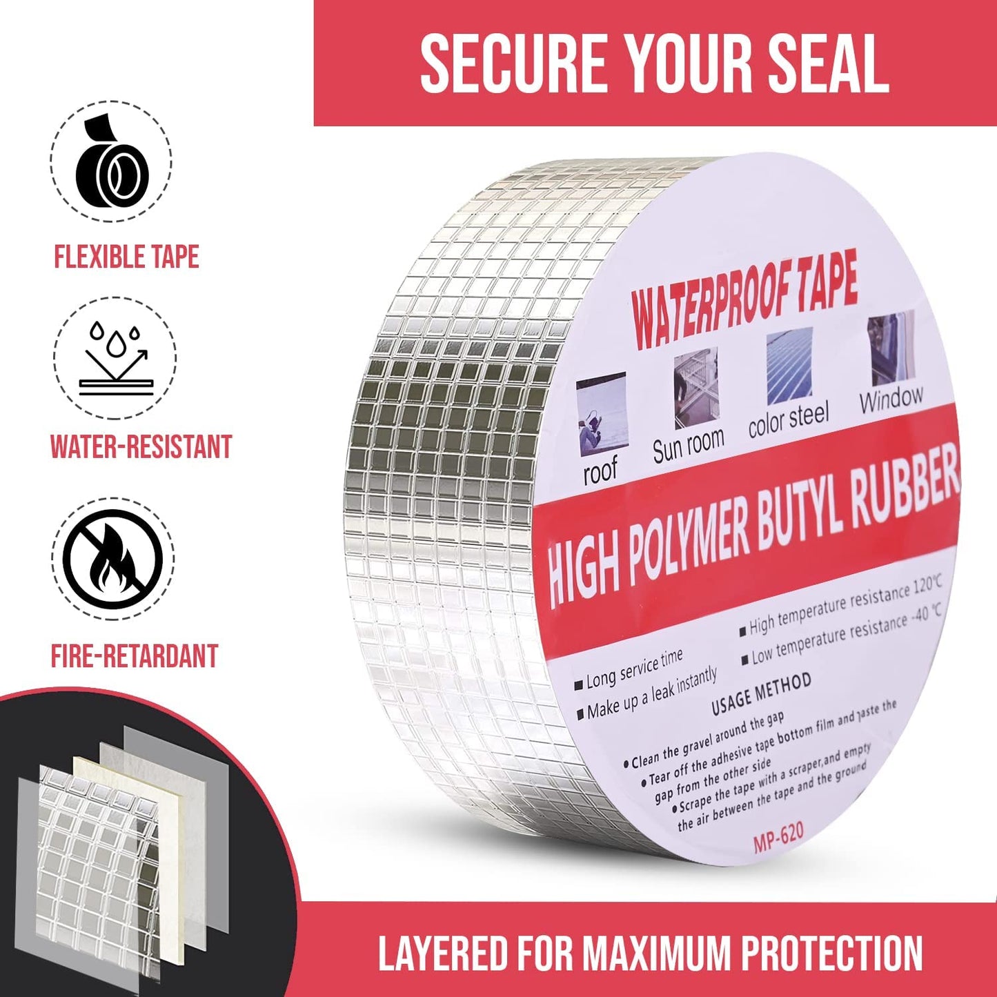 Aluminum Waterproof Repair Tape for Pipe Leakage Roof Water Solution | Adhesive Sealing