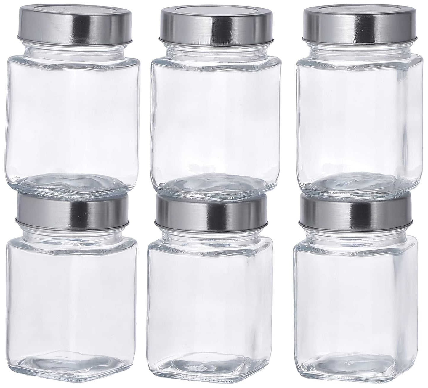 Square Glass Storage Containers | Set Of 6 | 310 ml Each | Transparent