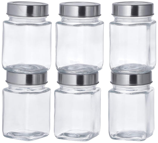 Square Glass Storage Containers | Set Of 6 | 310 ml Each | Transparent