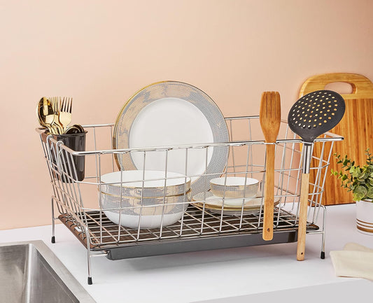 Stainless Steel Dish Drainer with Drain Tray + Cutlery Stand