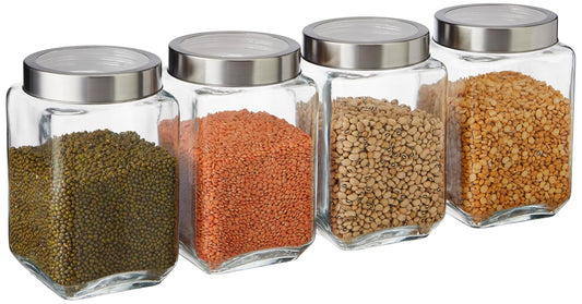 Set of 4 Glass Jars - 1750 ml - BPA-free, Airtight, Transparent