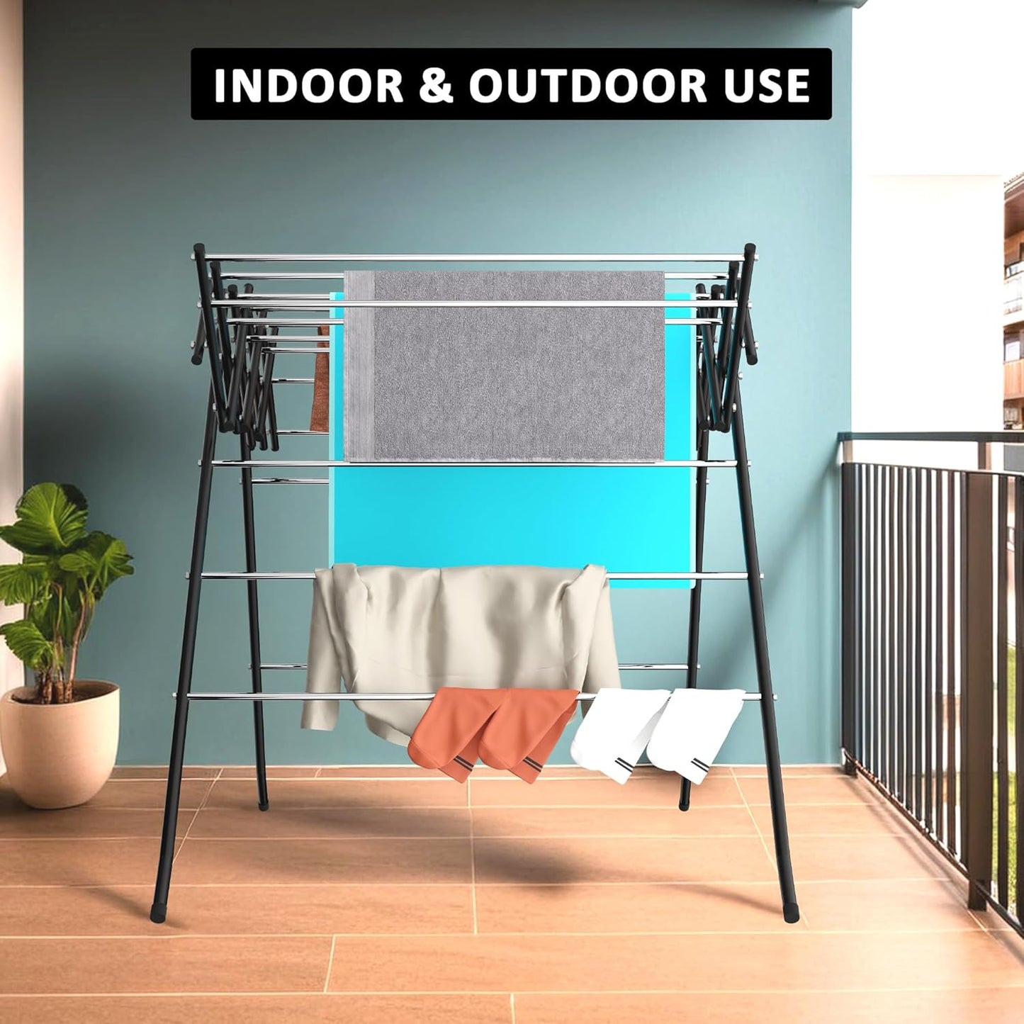 Stainless Steel Foldable Cloth Drying Stand for Balcony