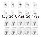 Buy 20 And Get 20 Free Wall Hooks, Heavy Duty Sticky Hooks for Hanging, Waterproof Transparent Adhesive Hooks for Wall (20SCREW+20HOOK)